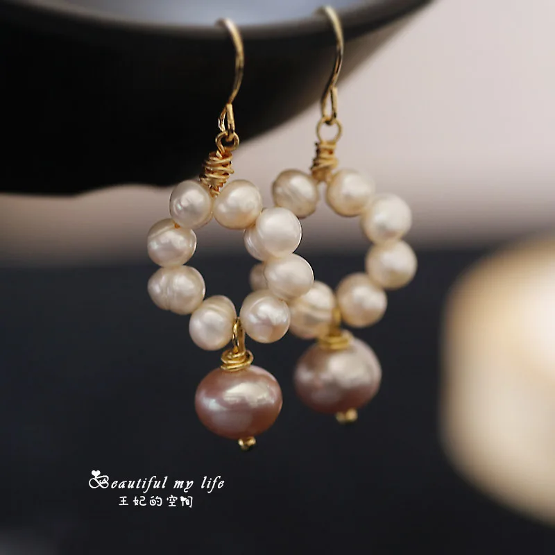 

Women Drop Earring L High Quality Handmade Dangle Earrings 100% Nature Real Pearl Aretes De Mujer Modernos