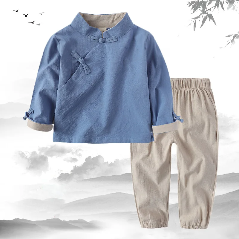 

Children's Tang suit Baby Spring and Autumn suit Boys Long-sleeved Cotton and Ramie Han clothing
