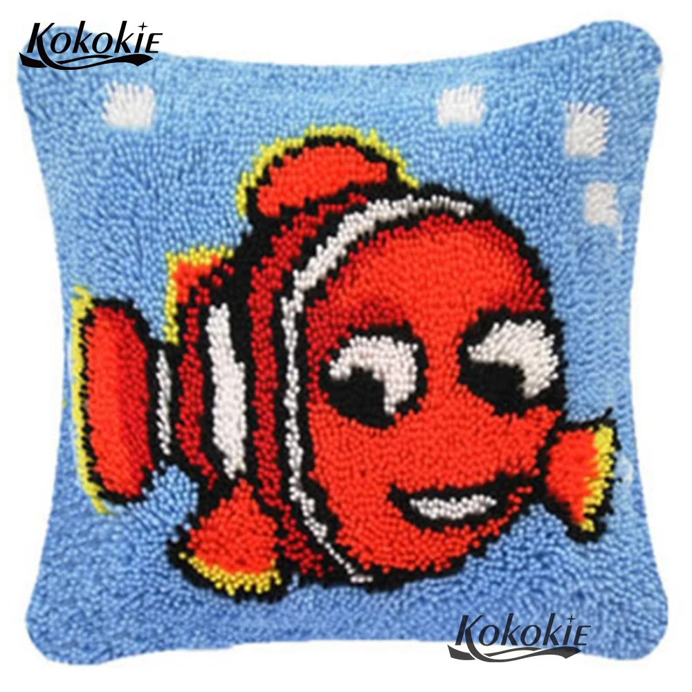 Latch Hook rug fish Pillow printed cross stitch kits 3d carpet Unfinished Crocheting Yarn embroidery yarn handicraft Pillowcase | Дом и сад