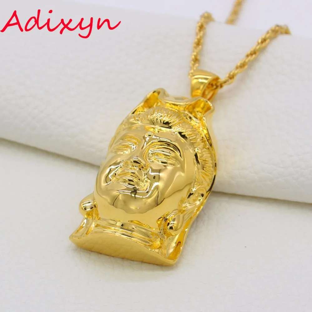 Adixyn Heavy Solid Gold Color Religious Buddhism Pendants &Necklaces