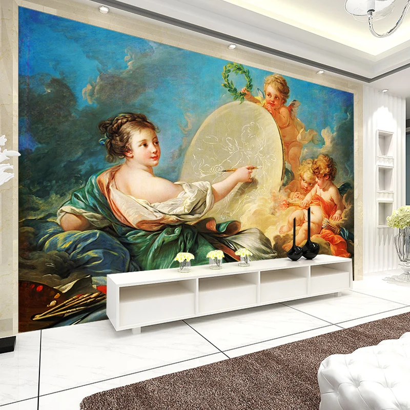 

JiaSheMeiJu Custom Photo Wallpapers For Walls Angels & Beautiful Girl Mural Church Oil Painting 4D Mural Wallpapers Home Decor