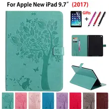 Чехол для Apple iPad 9,7 5th 6th Generation, чехол s, чехол A1822 A1954, чехол для планшета с изображением кошки и дерева, Чехол+ пленка+ ручка