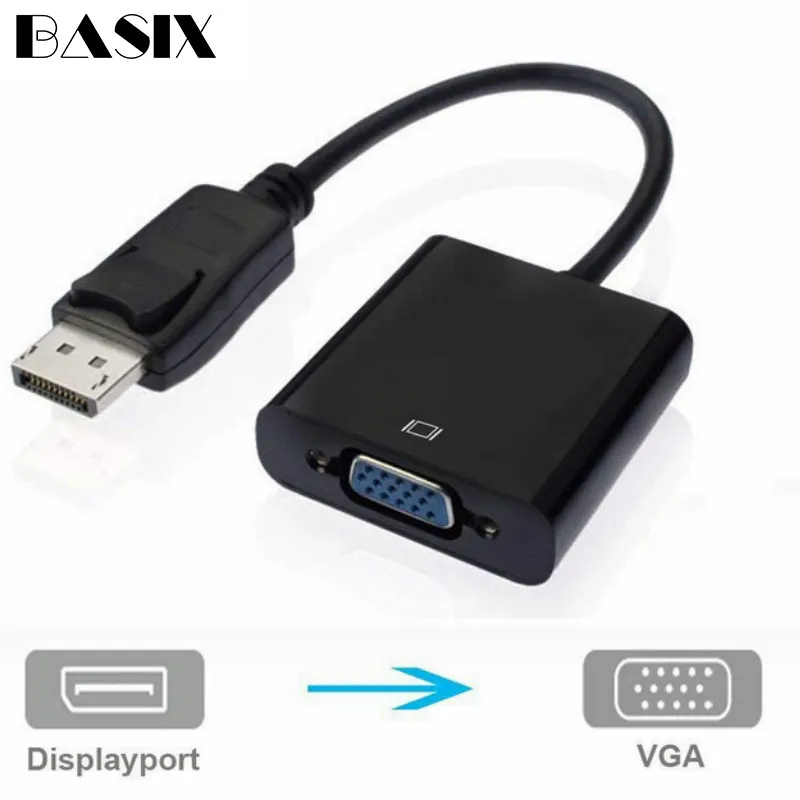 

Basix DP to VGA Cable Adapter DisplayPort Display Port Male to Female vga Converter for PC Computer Laptop Monitor Projector