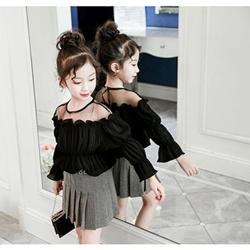 Модная черно-белая блузка для школьниц от 3 до 12 лет Детская рубашка на весну-осень блузки с длинными рукавами для девочек топы, детская одежда - Цвет: 1