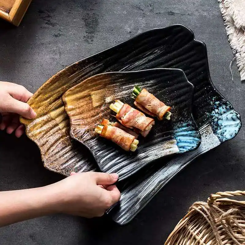 

Irregular Shaped Japanese-style tableware ceramic plate dish sushi sashimi dish restaurant retro plate