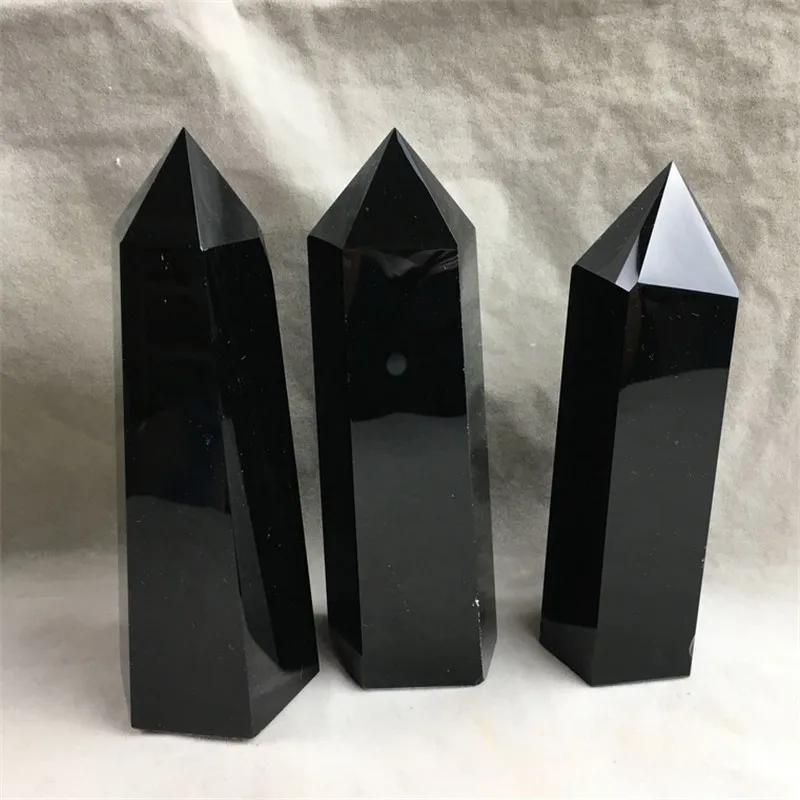 

Natural obsidian obelisk quartz crystal wand point healing 1pc