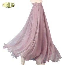 Пляжные длинные юбки для Для женщин новая богемная летняя шифоновая юбка для девочек сплошной цвет с высокой талией женские плиссированные юбки Saias DAN060