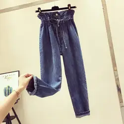 2019 джинсы для женщин синие джинсы с высокой талией женские эластичные большого размера растягивающиеся женские джинсы потертые свободные