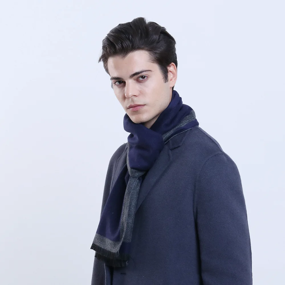Классический геометрический элегантный серый мужской шарф в полоску на осень и зиму, теплые длинные шарфы из пашмины