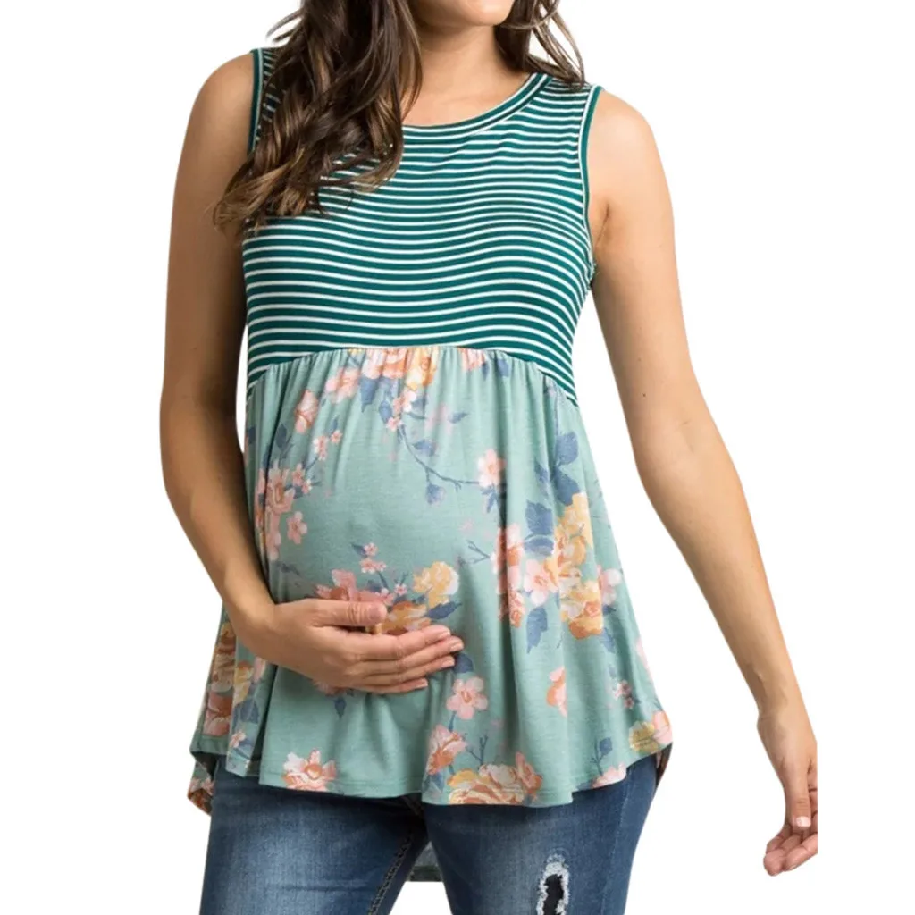 Women's Maternity Cloth Stripe Flower Floral printed Ruched Top Pregnancy Blouse Nursing Top ropa mujer Maternity Clothing C613