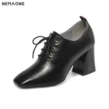 NEMAONE Genuine Leather lace up women pumps Classic Spring Autumn High Heels Women Shoes large size 43