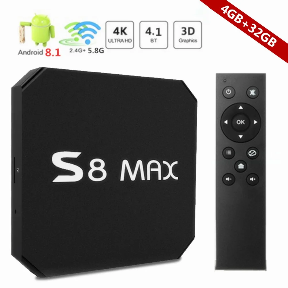 2018 S8 MAX ТВ коробка android 8 1 4 Гб оперативная память 32 Встроенная Rockchip RK3328 USB 3 0 HDR Media