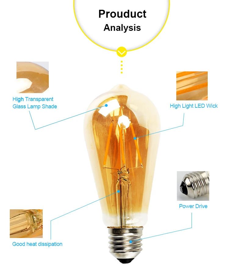 Светодиодный светильник E27 220 в 240 В светодиодный светильник Эдисона 4 Вт 6 Вт 8 Вт Светодиодный светильник накаливания T45 ST58 G95 G125 старинная винтажная стеклянная лампа в стиле ретро