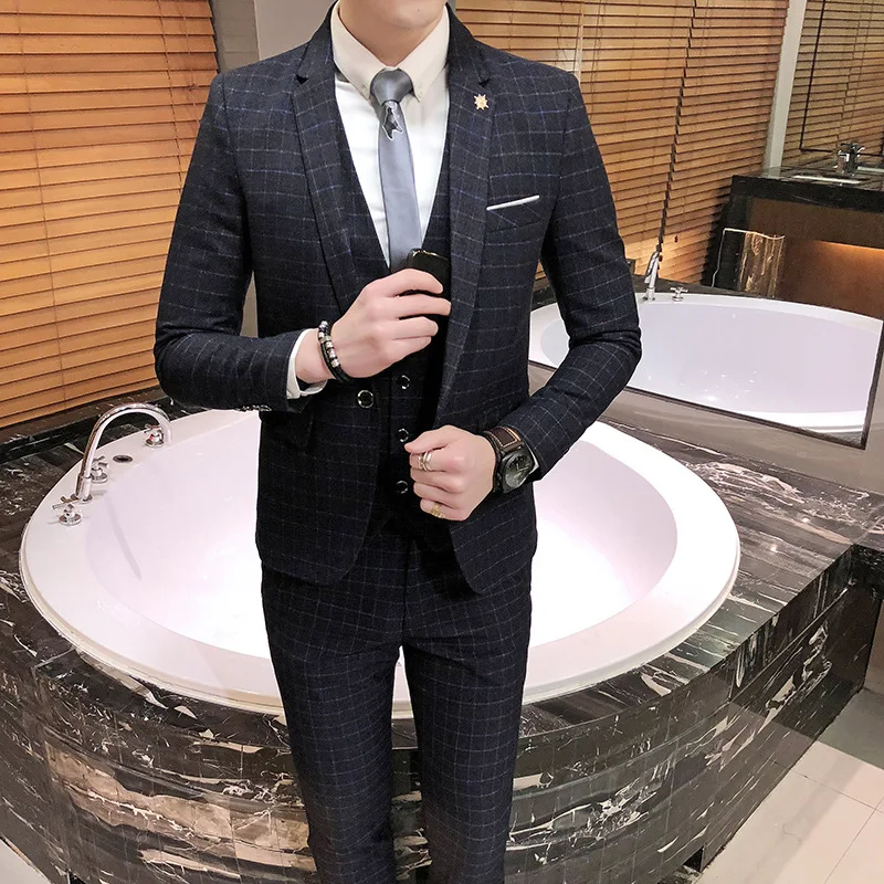 Костюм Homme Pour Mariage, комплект из 3 предметов, платье жениха, мужские однобортные тонкие костюмы на одной пуговице