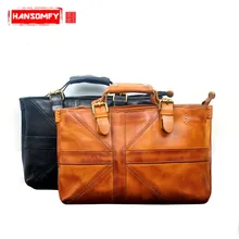 Оригинальная Ретро Натуральная кожа хомяк мужская сумка Повседневная искусство Первый слой воловья кожа бизнес мужской портфель сумка