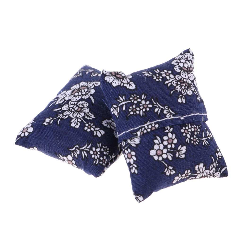 1/12 Dollhouse Miniature Floral Cushions Pillow Sofa Bedroom Accessory Blue 2 Pieces Floral Cushions  Sofa/Bed Accessories