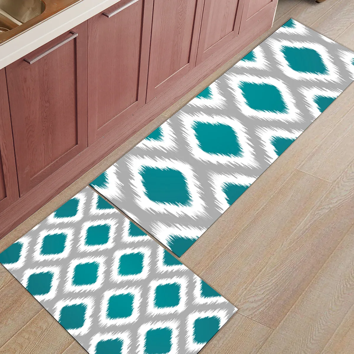 2 шт. кухонные подстилки И КОВРИКИ НАБОР Современный серый и синий геометрические Алмаз Домашний Декор Нескользящая зона бегун входной коврик