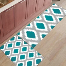 2 шт. кухонные подстилки И КОВРИКИ НАБОР Современный серый и синий геометрические Алмаз Домашний Декор Нескользящая зона бегун входной коврик