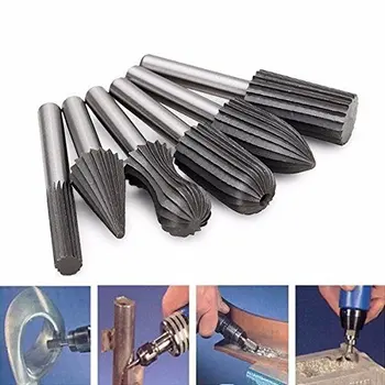 

6PCS 1/4'' 6mm Shank Engraving Bit Cutter, Burr Wood Carving Rotary Tools - Milling Cutter Hss Carbide Cutter Rotary File Set
