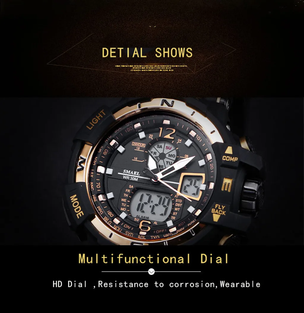 

SMAEL Men LED Digital Wristwatch Multifuntional Outdoor Sport Watch Dual Display часы мужские relogio masculino erkek kol saati5