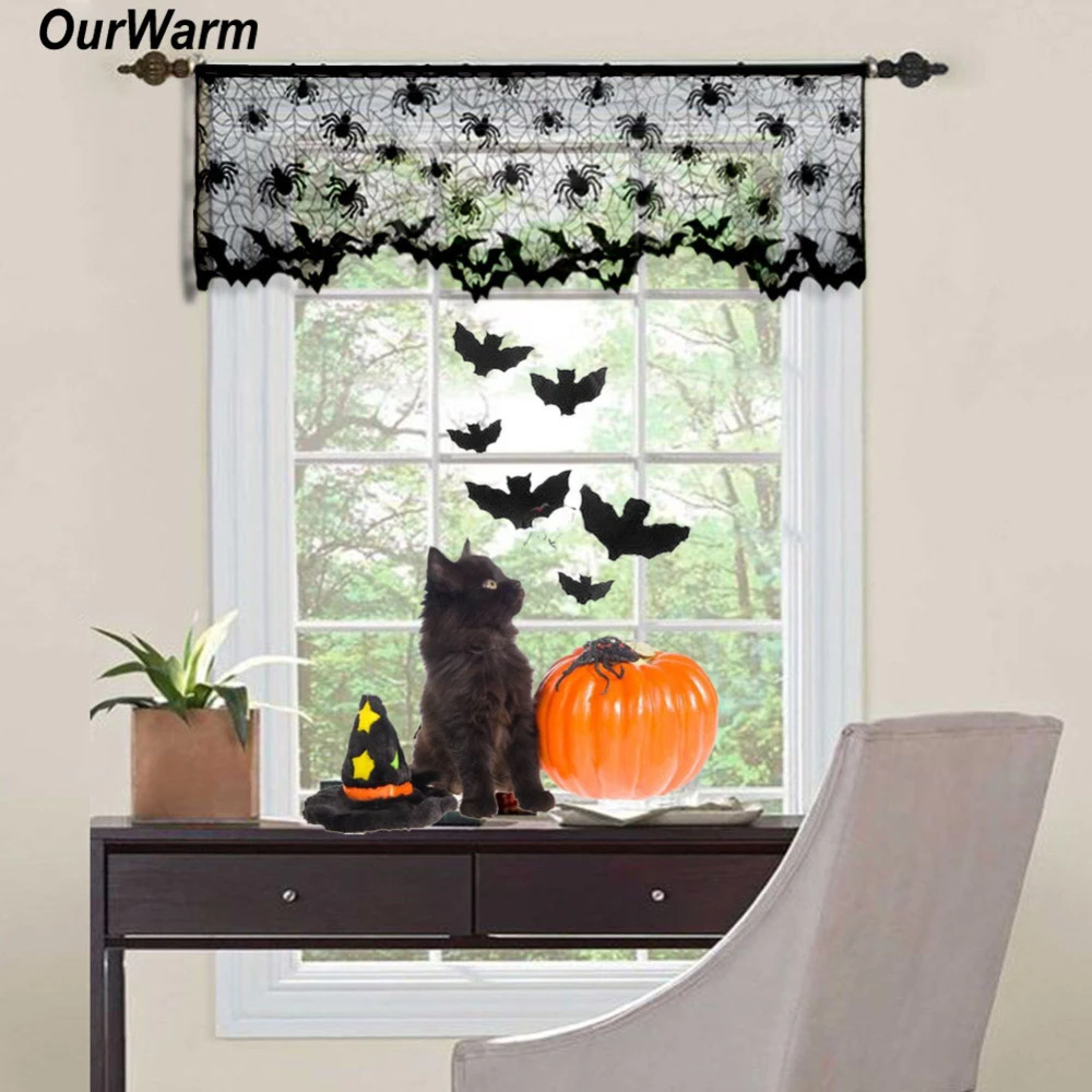 Halloween Vorhang Spitze Schläger Netz Vorhang Fledermäuse Fenstervorhänge Party