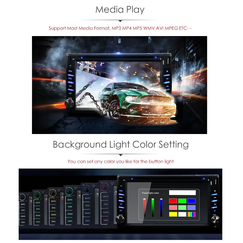 Clearance 2Din Universal Car In Dash Touch Screen Bluetooth Radio CD DVD MP3 Video Media Player Head Unit Stereos (Without GPS) 7