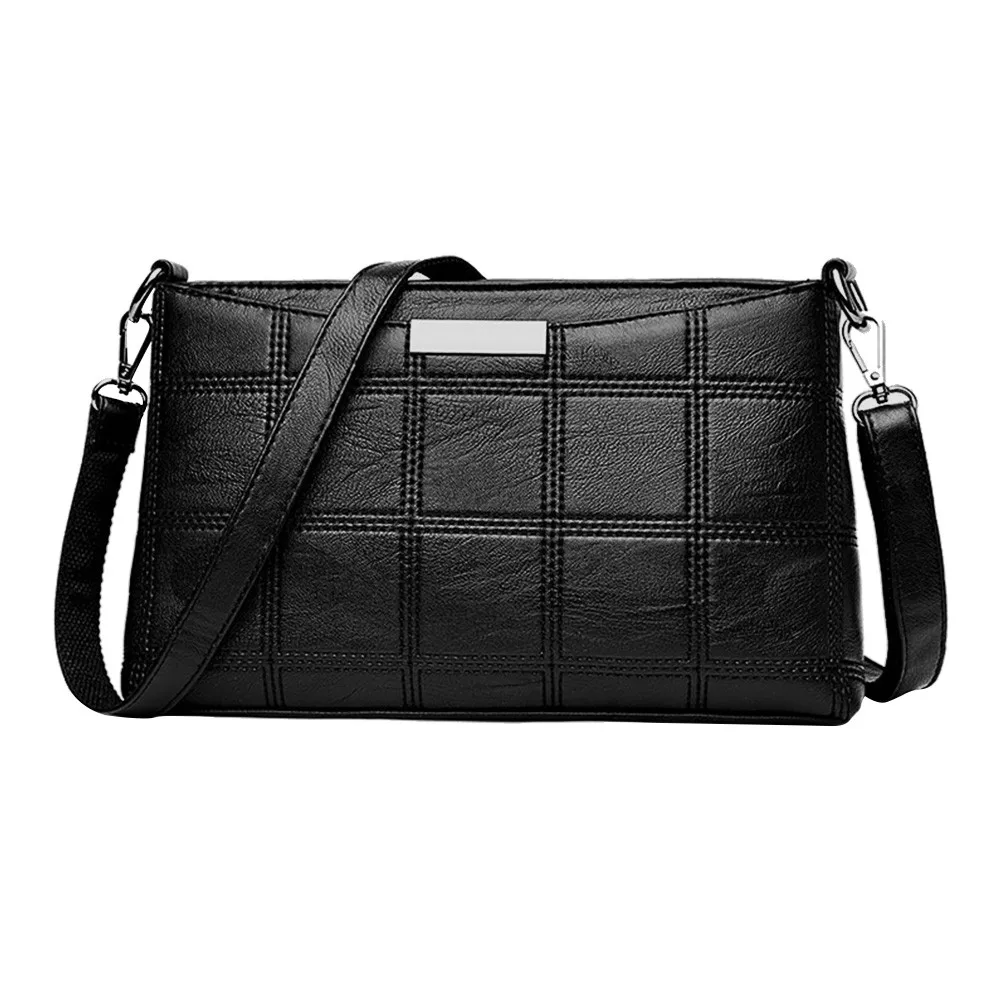 

Women Female Handbag Bag Solid color Leather Plaid Messenger bag Shoulder Small square package bolso mujer A1206