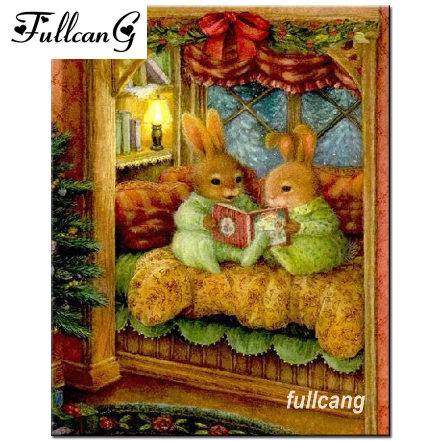 

FULLCANG 5D Diamond Embroidery Rabbit Learning DIY Diamond Painting Mosaic Cross Stitch Crafts Full Square Painting F690