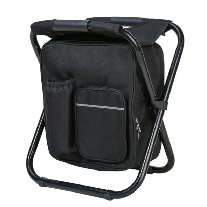 Открытый складной кемпинг рыболовный стул портативный рюкзак охладитель изолированная сумка для пикника Походное сиденье настольная сумка - Цвет: Черный