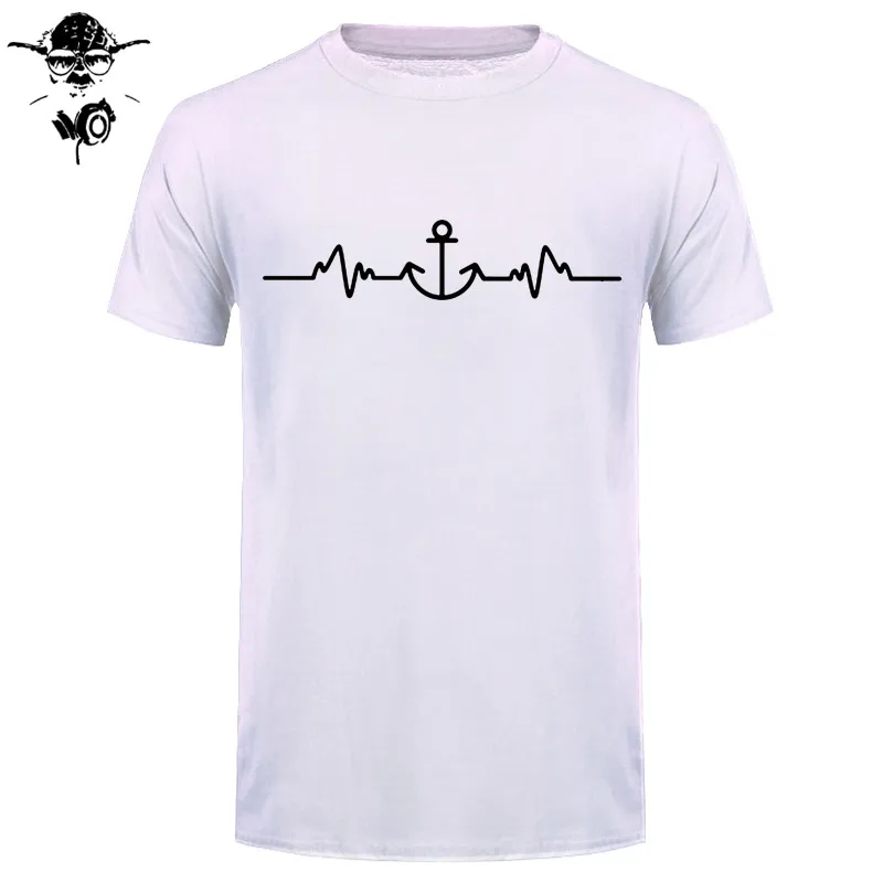 Sailinger Anchor Pulse Heartheat Футболка-Yacht Sail Tee Забавный подарок на день рождения Футболка с принтом Мужская брендовая футболка Новинка - Цвет: white black