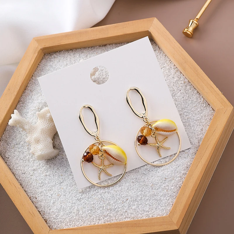 

AENSOA Unique Fashion Starfish Shell Geometric Drop earrings 2019 holiday wind Personality Bohemian Party Jewelry Pendientes