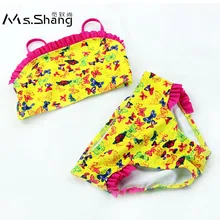 Ms. Shang/купальный костюм для девочек с принтом бабочки, детский купальный костюм из двух предметов, укороченный топ, бикини для маленьких девочек, От 4 до 10 лет, детский купальник желтого цвета