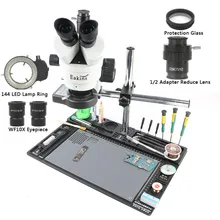 3,5-90X Тринокулярный Стерео микроскоп 1/2 адаптер камеры Simul-focal с большим рабочим алюминиевым столом Однорычажный вращающийся кронштейн