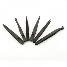 6 pçs portátil preto reto dobrar anti-estática pinça de plástico resistente ao calor ferramenta de reparo transporte da gota