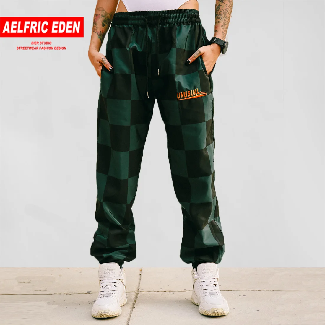 

Aelfric Eden Plaid Ribbon Patchwork Letter Print Cargo Pants Men Summer Autumn Harajuku Hip Hop Jogger Track Trousers Streetwear