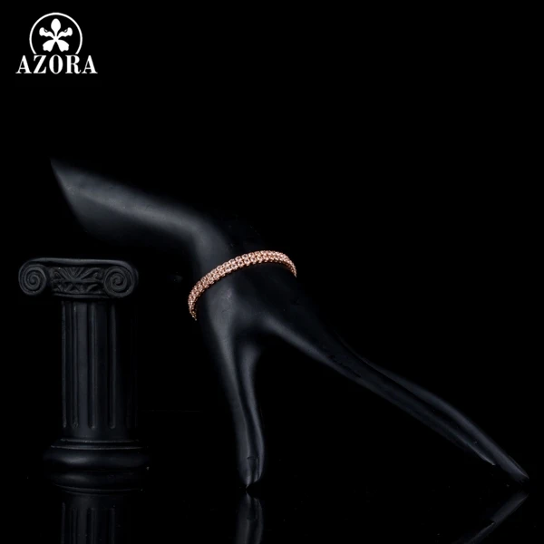 AZORA Gorgeous Rose Gold Color with 2 Rows Full Top grade Cubic Zirconia Bracelet for Women TS0111