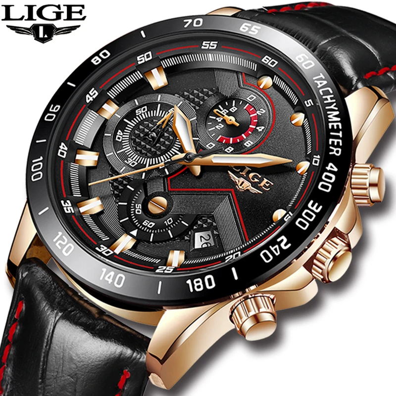 LIGE мужские s часы Топ бренд класса люкс кварцевые часы золотые мужские повседневные кожаные военные водонепроницаемые спортивные наручные часы Relogio Masculino