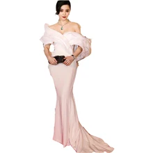 Веер Bingbing Канны фильм Фестиваль с открытыми плечами оборками органза Vestidos De Festa вечернее платье знаменитостей вечерние платья