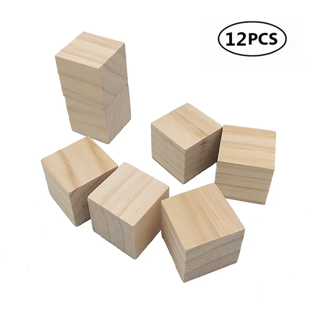 12pcs 40mm 1.57inch Natural Solid Wood Cubes Wood Square Blocks