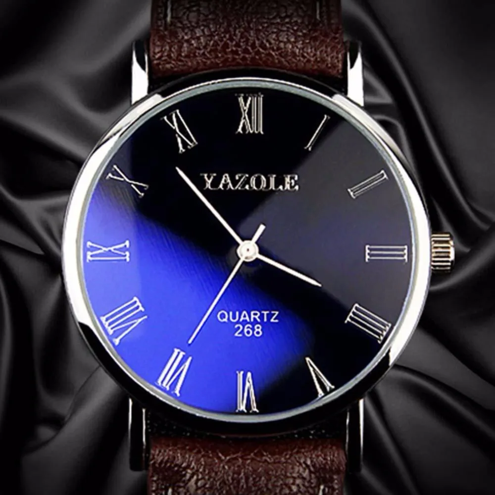 Fashion Luxury Blue Ray Glass Roman Number Quartz Analog Sport Men