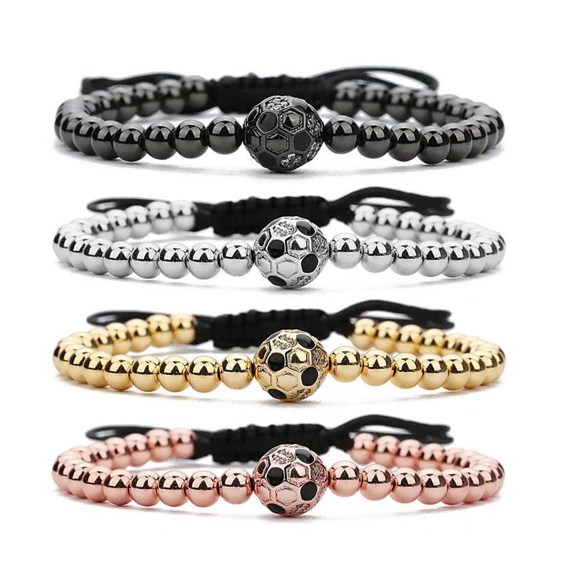 

Louleur New Sports Style Copper Bead Distance Bracelet CZ Zircon Pave Oil Drop Football Bracelets for Men Women Best Friend Hot