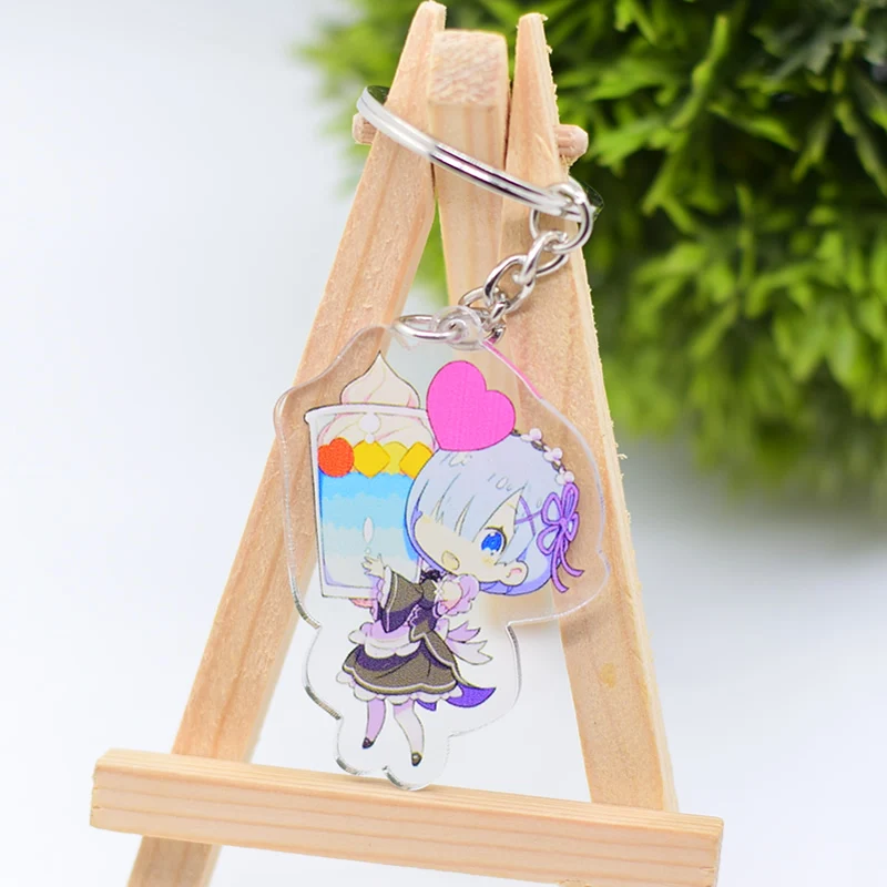 

RE Zero Keychain Cute Double Sided Ram Rem Key Chain Pendant Acrylic Anime Accessories Cartoon Key Ring DBS1P