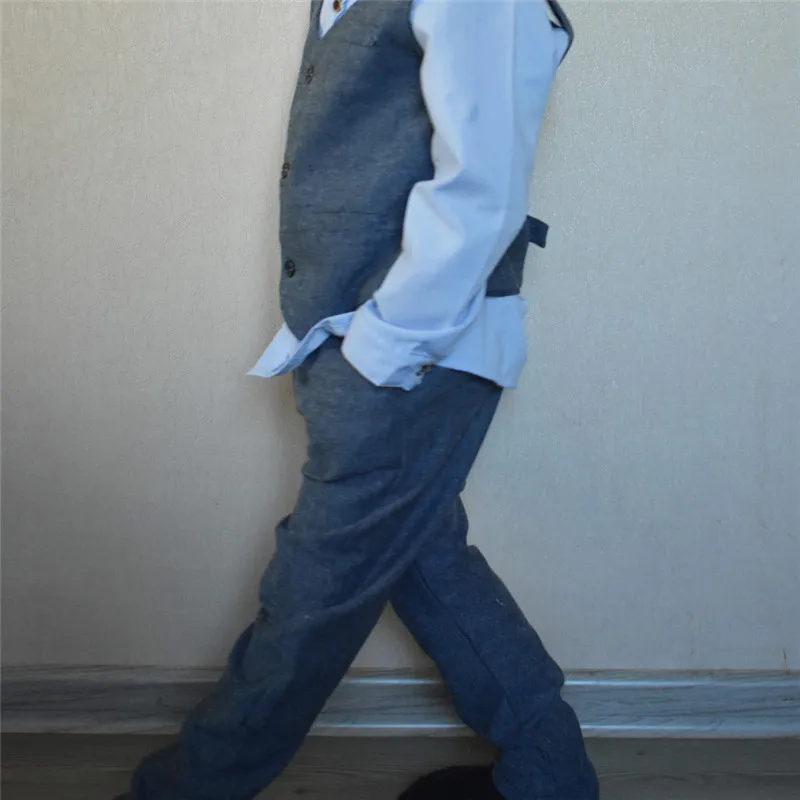 Модный детский блейзер в английском стиле для мальчиков одежда джентльмена деловой костюм с жилетом топы, рубашка Штаны, комплект одежды из 3 предметов, D20