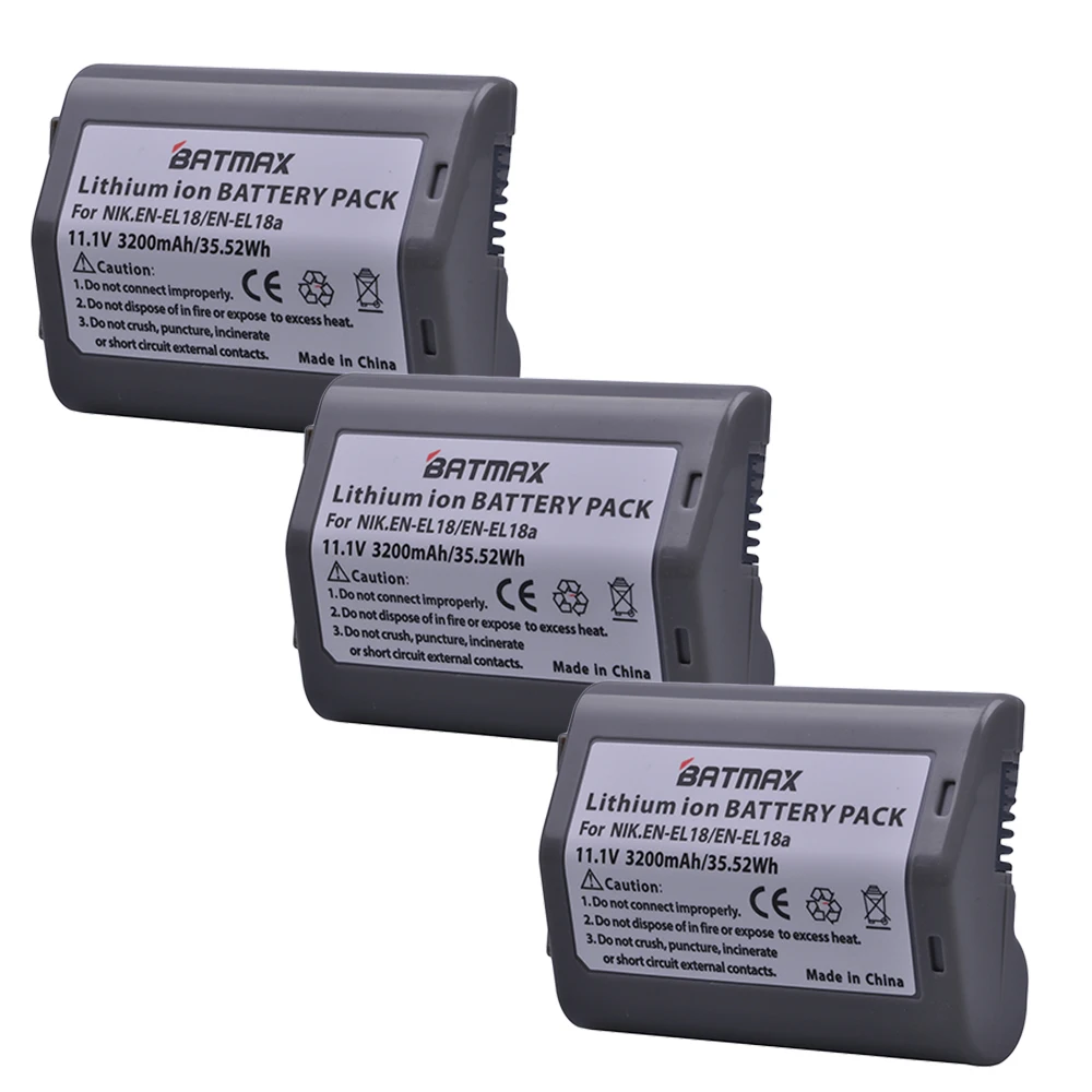 Batmax 3 Pcs 3200 Mah En-El18 En El18 Enel18 Batterie Per Foto/Videocamera Per Nikon D4, D4S, D5 Fotocamere Nikon Mb-D12, D800, D800E Battery Grip