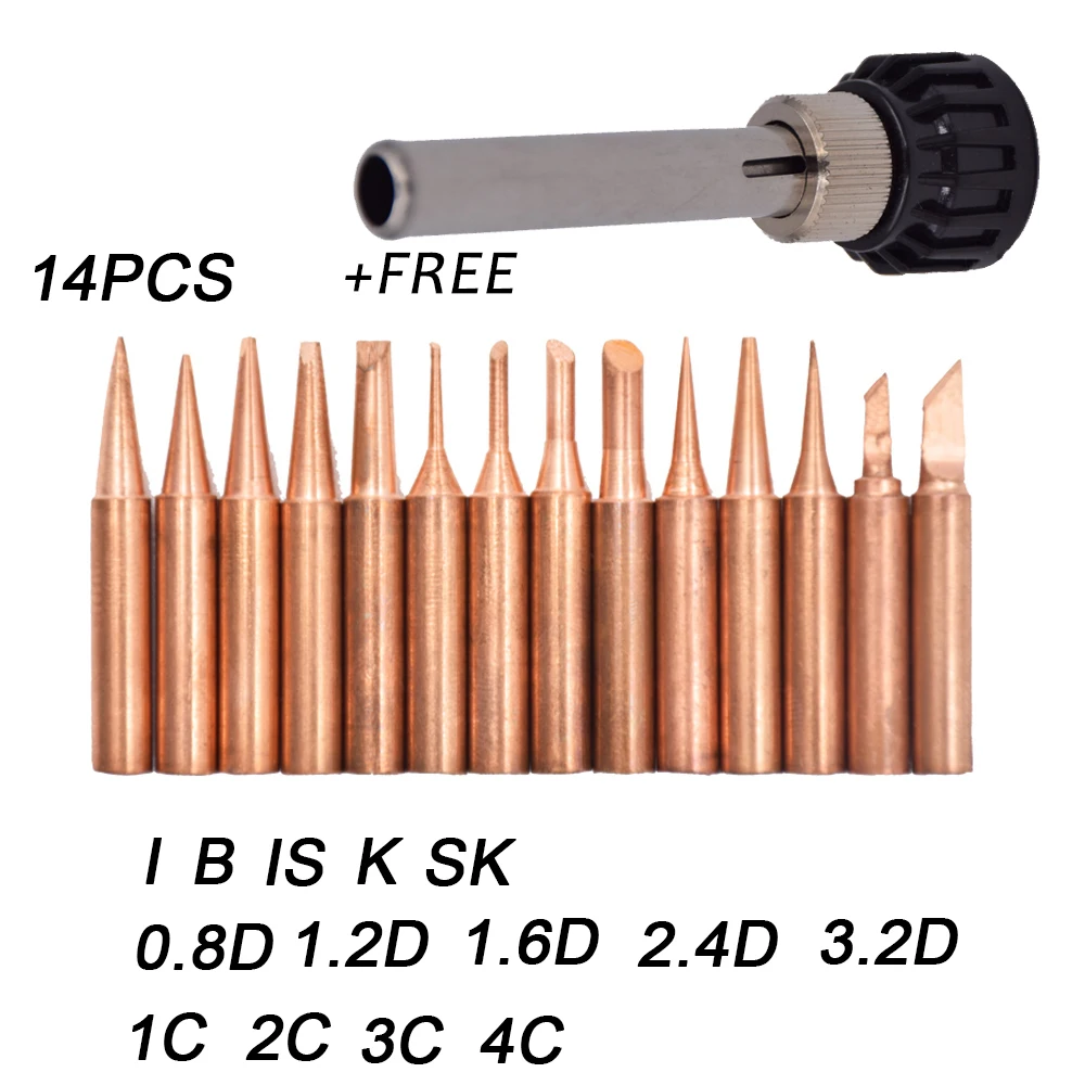 

14pcs bit 900M-T- 936 909d 853D 936 Non-magnetic pure copper speaker B-I -C-D -K BIT tip / nozzle tip flat head oblique head