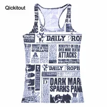 Qickitout Tops 2016 verano mujeres blusas sin tirantes sin mangas impresión Digital de noticias periódicos cercanas tanque de las señoras chaleco