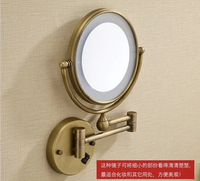 Высокое качество 8 "античная латунь 1x3 увеличительное ванной настенный Круглый LED косметическое зеркало с подсветкой зеркало