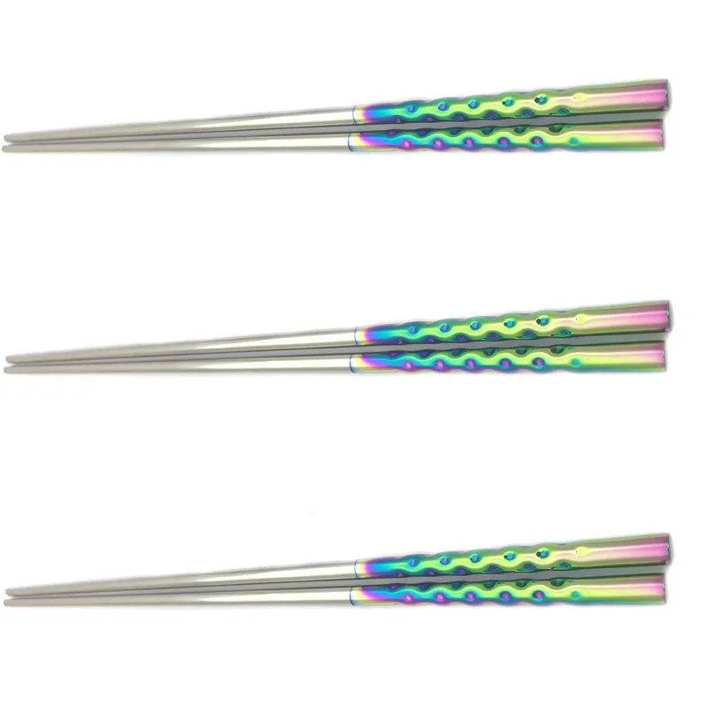 3 pair 1/3 пар 304 палочки для еды из нержавеющей стали анти-Скип Корея палочки прочные китайские квадратные палочки для еды набор Бытовая Посуда - Цвет: 3 pair