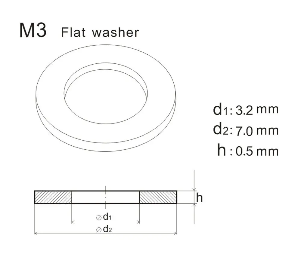 200pcs/lot M3x7x0.5 Flat Washers A2 Grade Stainless Steel Washers Plain