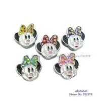 50pcs 8mm bowknot Mickey Head colorful Slide Charms Fit Pet Dog Cat Tag Collar Wristband